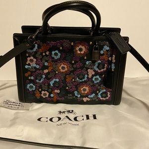 Coach Black Zoe Multi Flower Appliqué Carryall